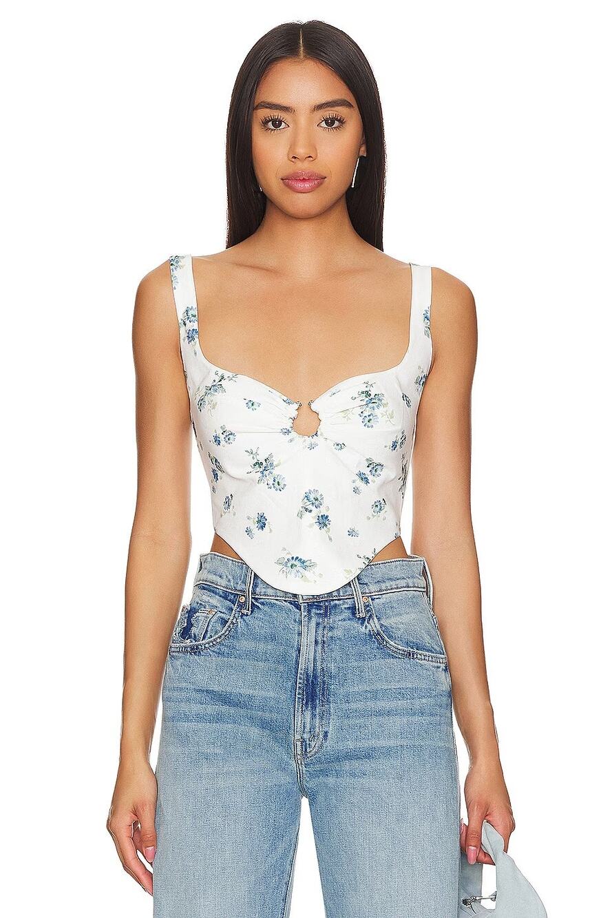 Bardot Cello Bustier Corset Cropped Top Statement Cottage Boho Preppy Party L